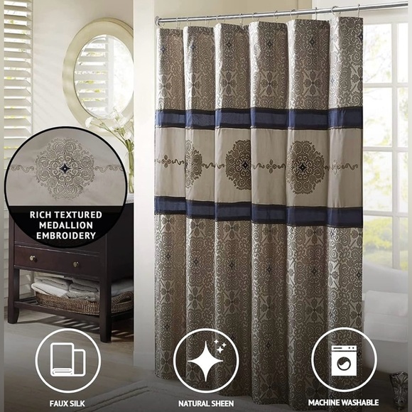 Madison Park Blaine Embroidered Shower Curtain 72x72 - Picture 3 of 7